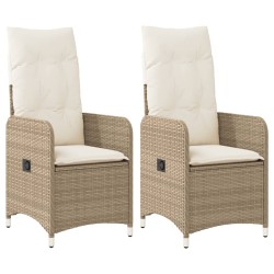 Gartensessel mit Kissen 2 Stk. Verstellbar Beige Poly Rattan