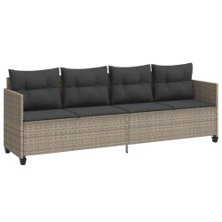 5-tlg. Garten-Sofagarnitur mit Kissen Hellgrau Poly Rattan