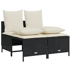 5-tlg. Garten-Sofagarnitur mit Kissen Schwarz Poly Rattan