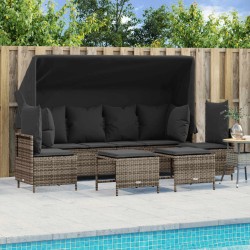 5-tlg. Garten-Sofagarnitur mit Kissen Grau Poly Rattan