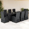 9-tlg. Garten-Essgruppe mit Kissen Schwarz Poly Rattan