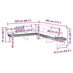 Gartensofa in L-Form mit Kissen Schwarz Poly Rattan und Akazie