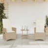 3-tlg. Bistro-Set mit Kissen Beige Poly Rattan