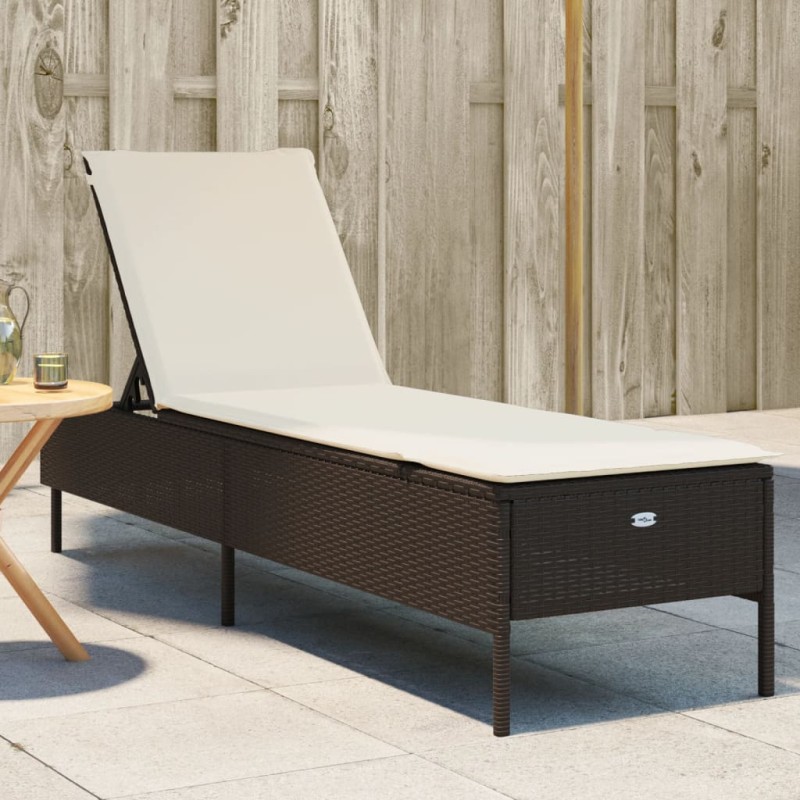 Sonnenliege mit Auflage Braun Poly Rattan