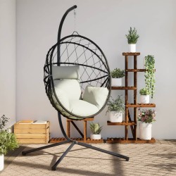 Hängesessel Ei-Design mit Ständer Beige Rattan und Stahl