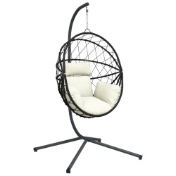 Hängesessel Ei-Design mit Ständer Beige Rattan und Stahl