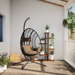 Hängesessel Ei-Design mit Ständer Taupe Rattan und Stahl