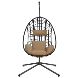 Hängesessel Ei-Design mit Ständer Taupe Rattan und Stahl