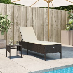 Sonnenliege mit Tisch und Auflage Braun Poly Rattan