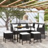 5-tlg. Sofagarnitur in L-Form mit Kissen Poly Rattan Schwarz