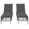 Sonnenliegen mit Auflagen 2 Stk. Grau Poly Rattan