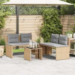 4-tlg. Garten-Sofagarnitur mit Kissen Beige Poly Rattan