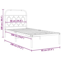 Bettgestell mit Kopfteil Metall Schwarz 90x190 cm