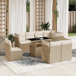 9-tlg. Garten-Sofagarnitur mit Kissen Beige Poly Rattan