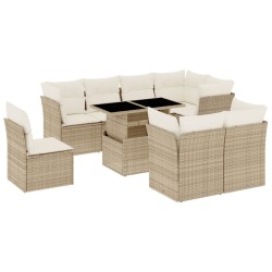 9-tlg. Garten-Sofagarnitur mit Kissen Beige Poly Rattan