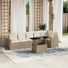 7-tlg. Garten-Sofagarnitur mit Kissen Beige Poly Rattan