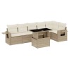 7-tlg. Garten-Sofagarnitur mit Kissen Beige Poly Rattan