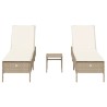 3-tlg. Sonnenliegen-Set mit Auflage Beige Poly Rattan