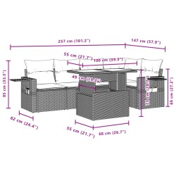 6-tlg. Garten-Sofagarnitur mit Kissen Beige Poly Rattan