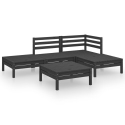 5-tlg. Garten-Lounge-Set Massivholz Kiefer Schwarz