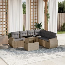 7-tlg. Garten-Sofagarnitur mit Kissen Beige Poly Rattan