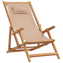 Strandstühle 2 Stk. Klappbar Taupe Stoff und Massivholz