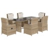 7-tlg. Garten-Essgruppe mit Kissen Beige Poly Rattan