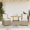 3-tlg. Garten-Essgruppe mit Kissen Beige Poly Rattan