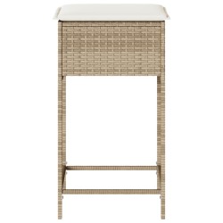 Garten-Barhocker mit Kissen 2 Stk. Beige Poly Rattan