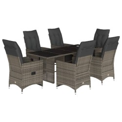 7-tlg. Garten-Bistro-Set mit Kissen Grau Poly Rattan