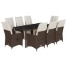 9-tlg. Garten-Bistro-Set mit Kissen Braun Poly Rattan