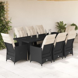 9-tlg. Garten-Bistro-Set mit Kissen Schwarz Poly Rattan