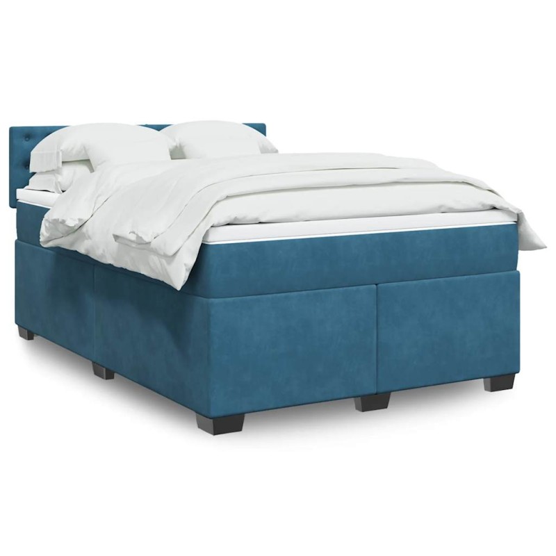 Boxspringbett mit Matratze Blau 140x200 cm Samt