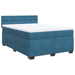 Boxspringbett mit Matratze Blau 140x200 cm Samt