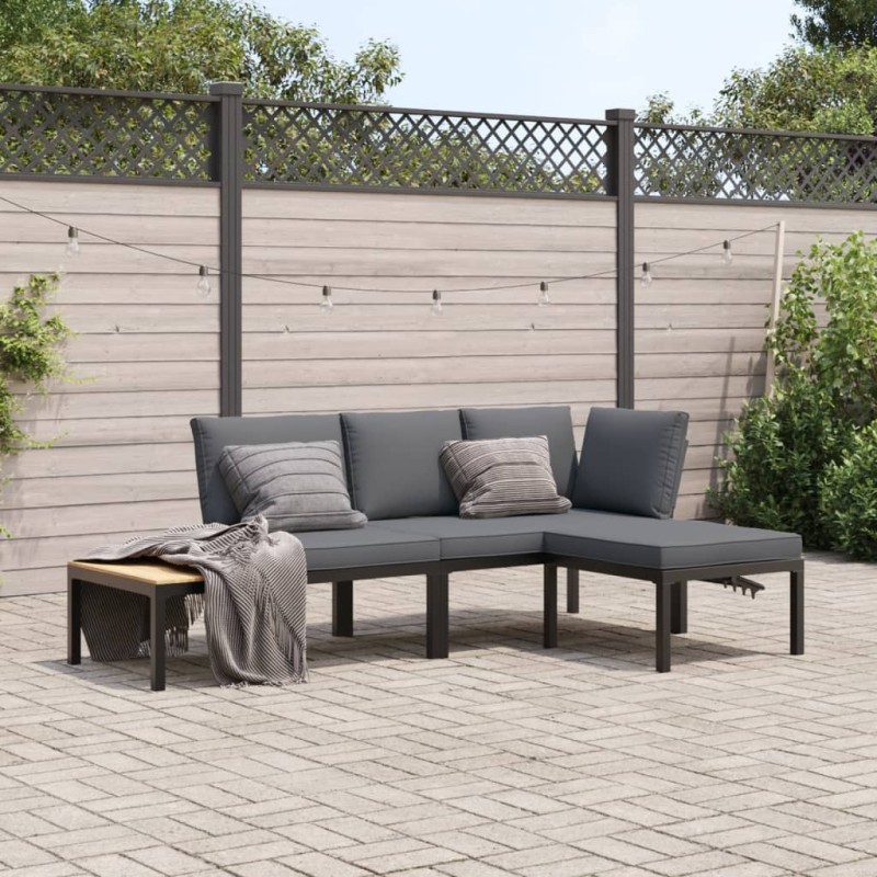 3-tlg. Garten-Sofagarnitur mit Kissen Schwarz Aluminium