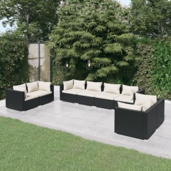 8-tlg. Garten-Lounge-Set mit Kissen Poly Rattan Schwarz