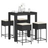 5-tlg. Gartenbar-Set mit Kissen Schwarz Poly Rattan