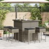 5-tlg. Gartenbar-Set mit Kissen Grau Poly Rattan