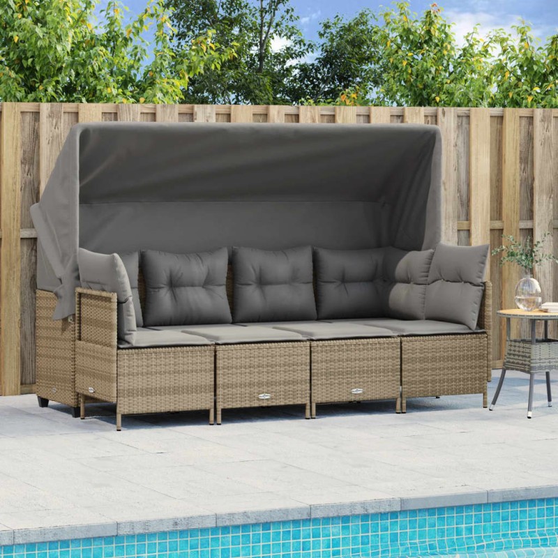 5-tlg. Garten-Sofagarnitur mit Kissen Beige Poly Rattan