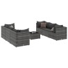 7-tlg. Garten-Lounge-Set mit Kissen Grau Poly Rattan