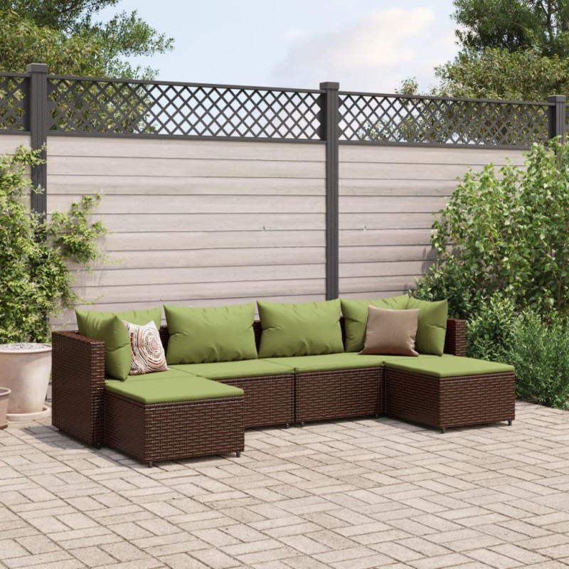 6-tlg. Garten-Lounge-Set mit Kissen Braun Poly Rattan