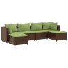 6-tlg. Garten-Lounge-Set mit Kissen Braun Poly Rattan