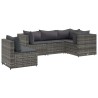 5-tlg. Garten-Lounge-Set mit Kissen Grau Poly Rattan