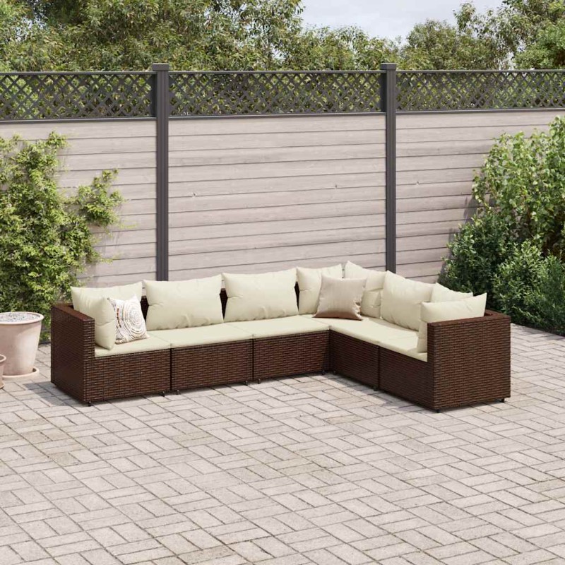 6-tlg. Garten-Lounge-Set mit Kissen Braun Poly Rattan