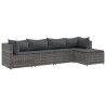 5-tlg. Garten-Lounge-Set mit Kissen Grau Poly Rattan