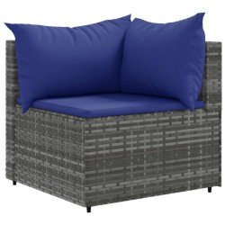 9-tlg. Garten-Lounge-Set mit Kissen Grau Poly Rattan