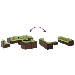 9-tlg. Garten-Lounge-Set mit Kissen Braun Poly Rattan