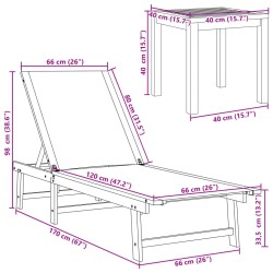 Sonnenliegen 2 Stk. mit Tisch Creme Massivholz Akazie Textilene