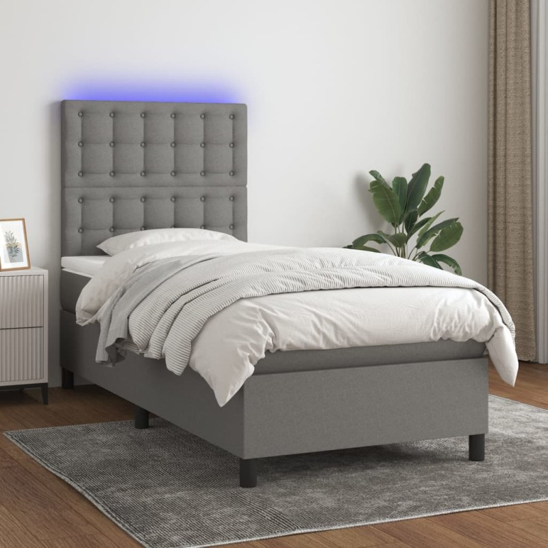 Boxspringbett mit Matratze & LED Dunkelgrau 90x190 cm Stoff