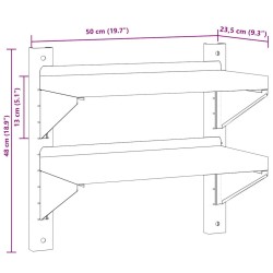 Wandregal mit 2 Böden 50x23,5x60 cm Silbern Edelstahl